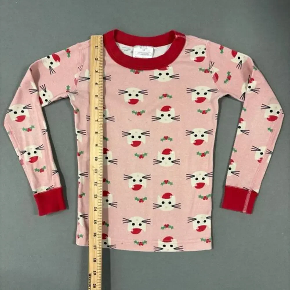 Hanna Andersson Pajama Top Kids 5 Pink Red Good Holiday Cat Organic Cotton